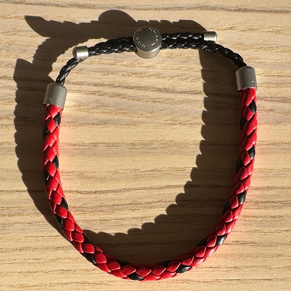 NWOT Coach Adjustable Red and Black Leather Braided Bracelet